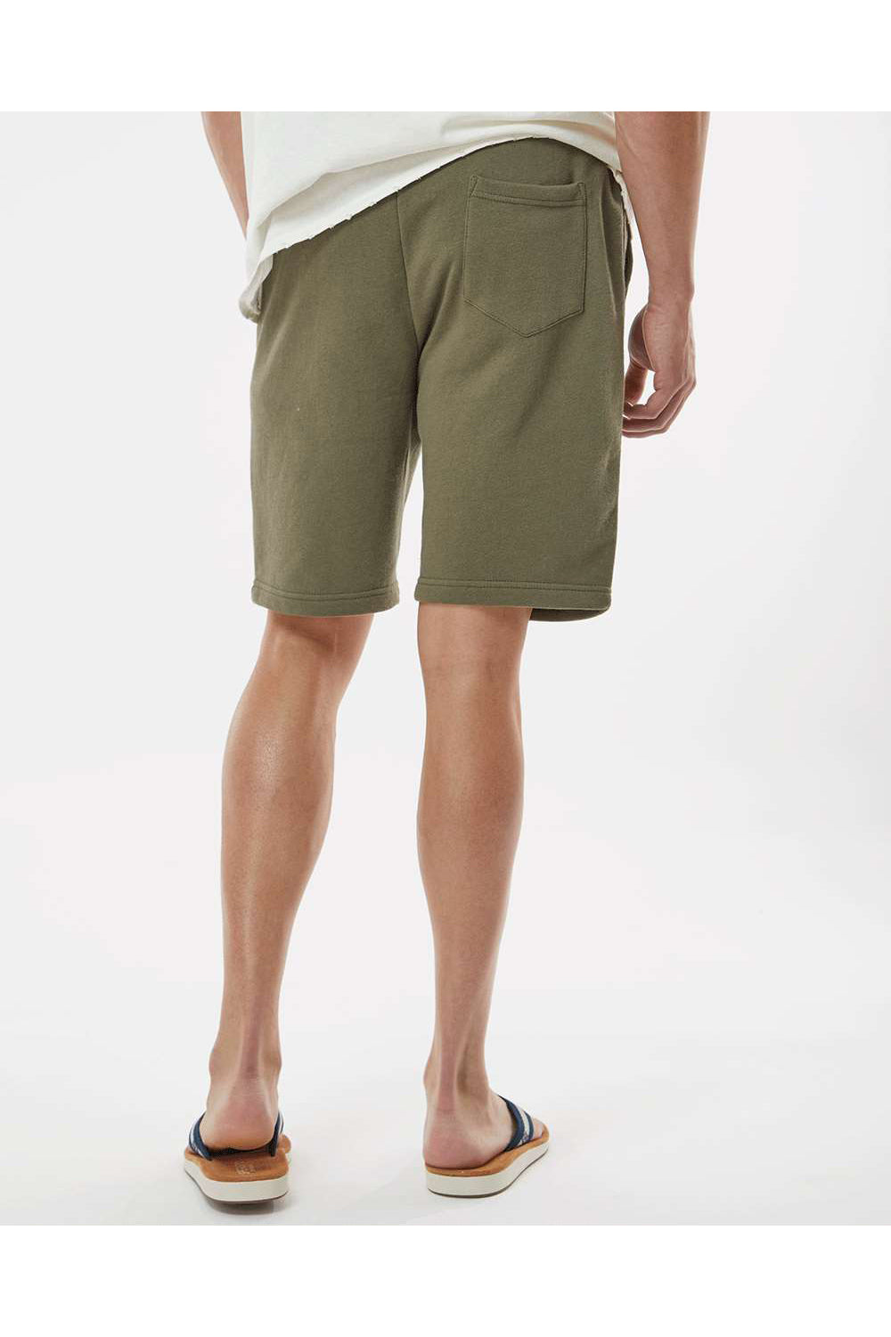 Independent Trading Co. IND20SRT Mens Fleece Shorts w/ Pockets Army Green Model Back