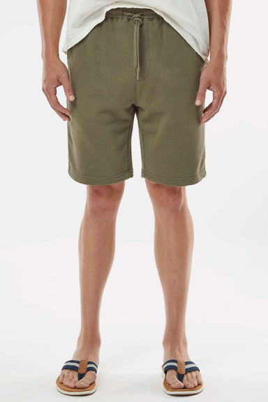 Independent Trading Company IND20SRT Mens Fleece Shorts w/ Pockets Army Green Model Front
