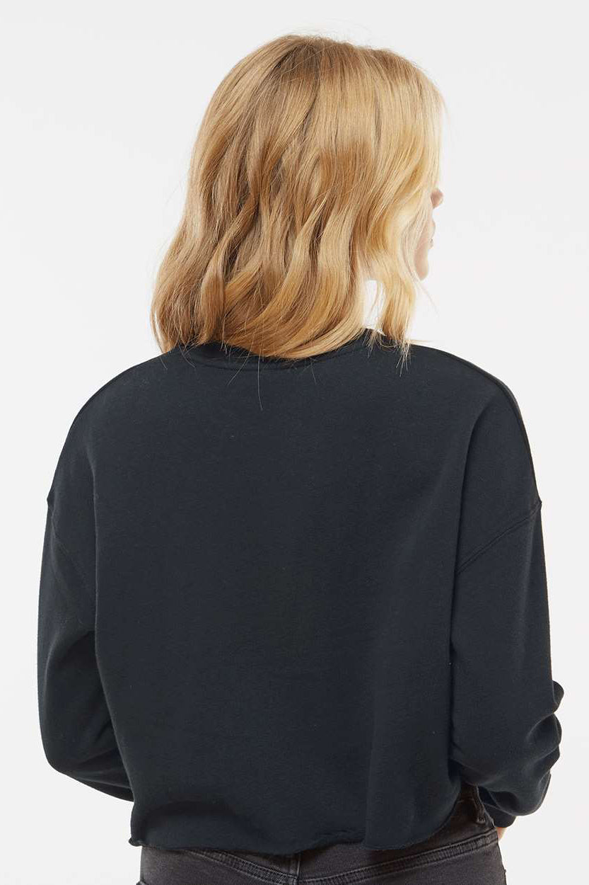 Independent Trading Company AFX24CRP Womens Crop Crewneck Sweatshirt Black Model Back