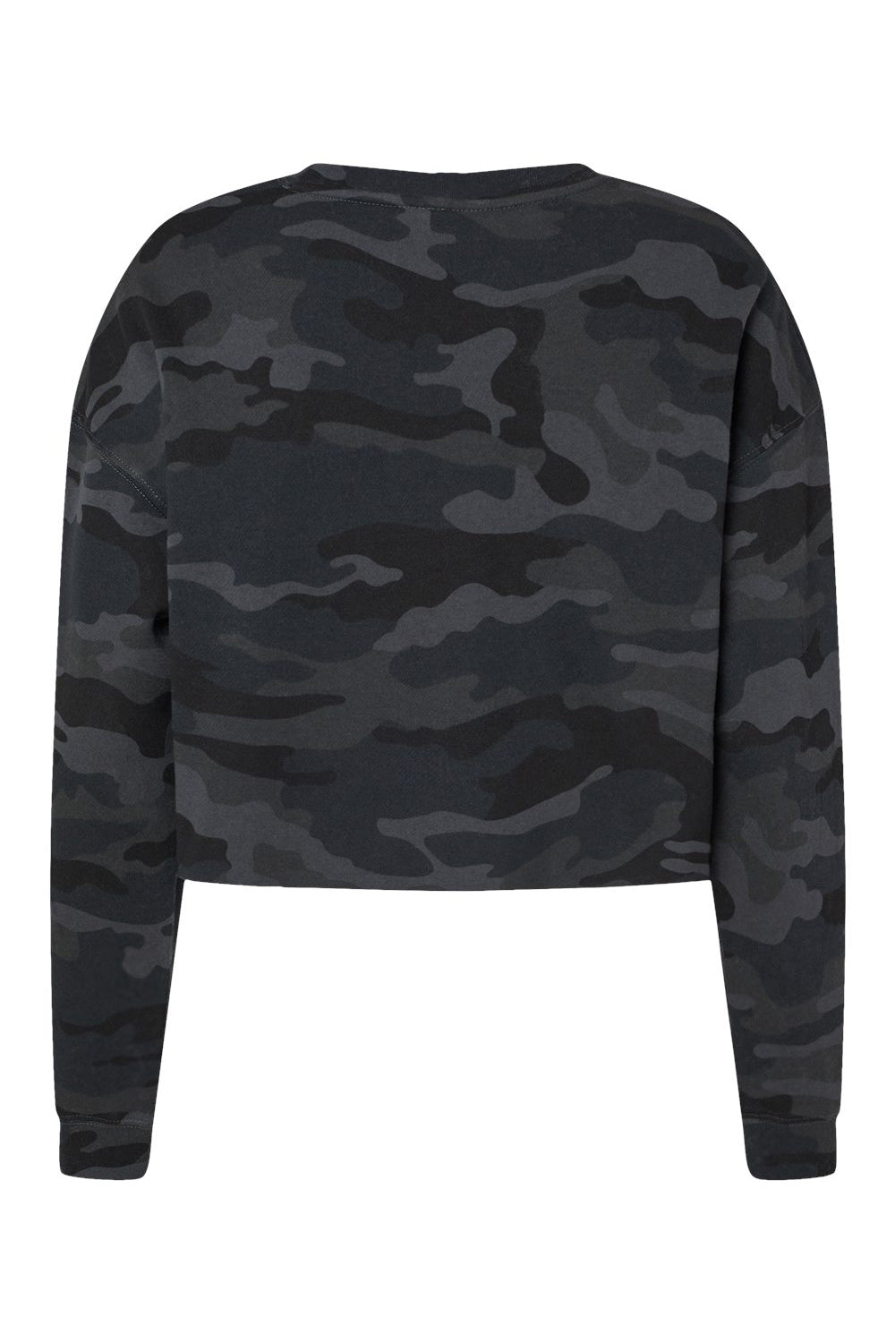 Independent Trading Company AFX24CRP Womens Crop Crewneck Sweatshirt Black Camo Flat Back