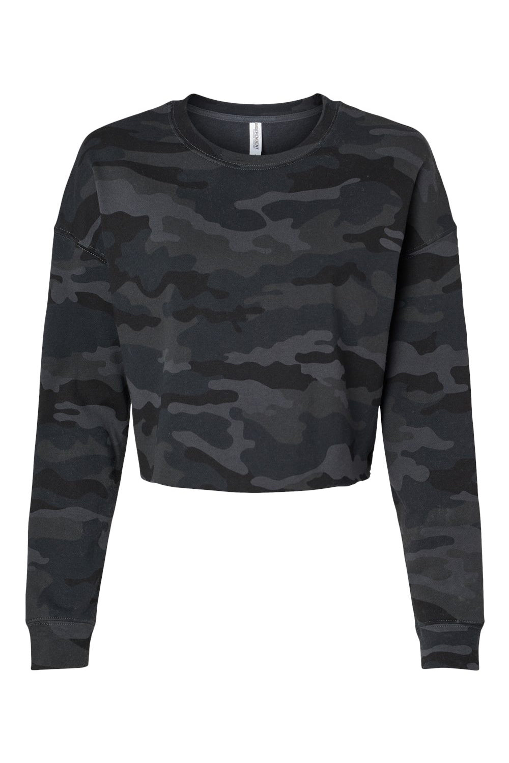 Independent Trading Company AFX24CRP Womens Crop Crewneck Sweatshirt Black Camo Flat Front