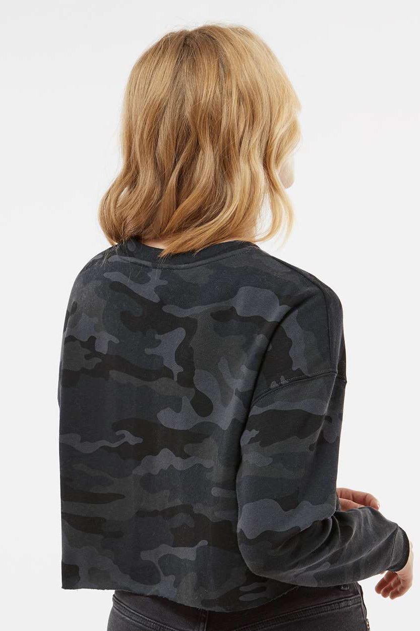 Independent Trading Company AFX24CRP Womens Crop Crewneck Sweatshirt Black Camo Model Back