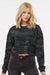 Independent Trading Company AFX24CRP Womens Crop Crewneck Sweatshirt Black Camo Model Front