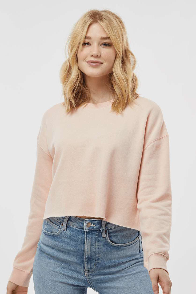 Independent Trading Company AFX24CRP Womens Crop Crewneck Sweatshirt Blush Pink Model Front