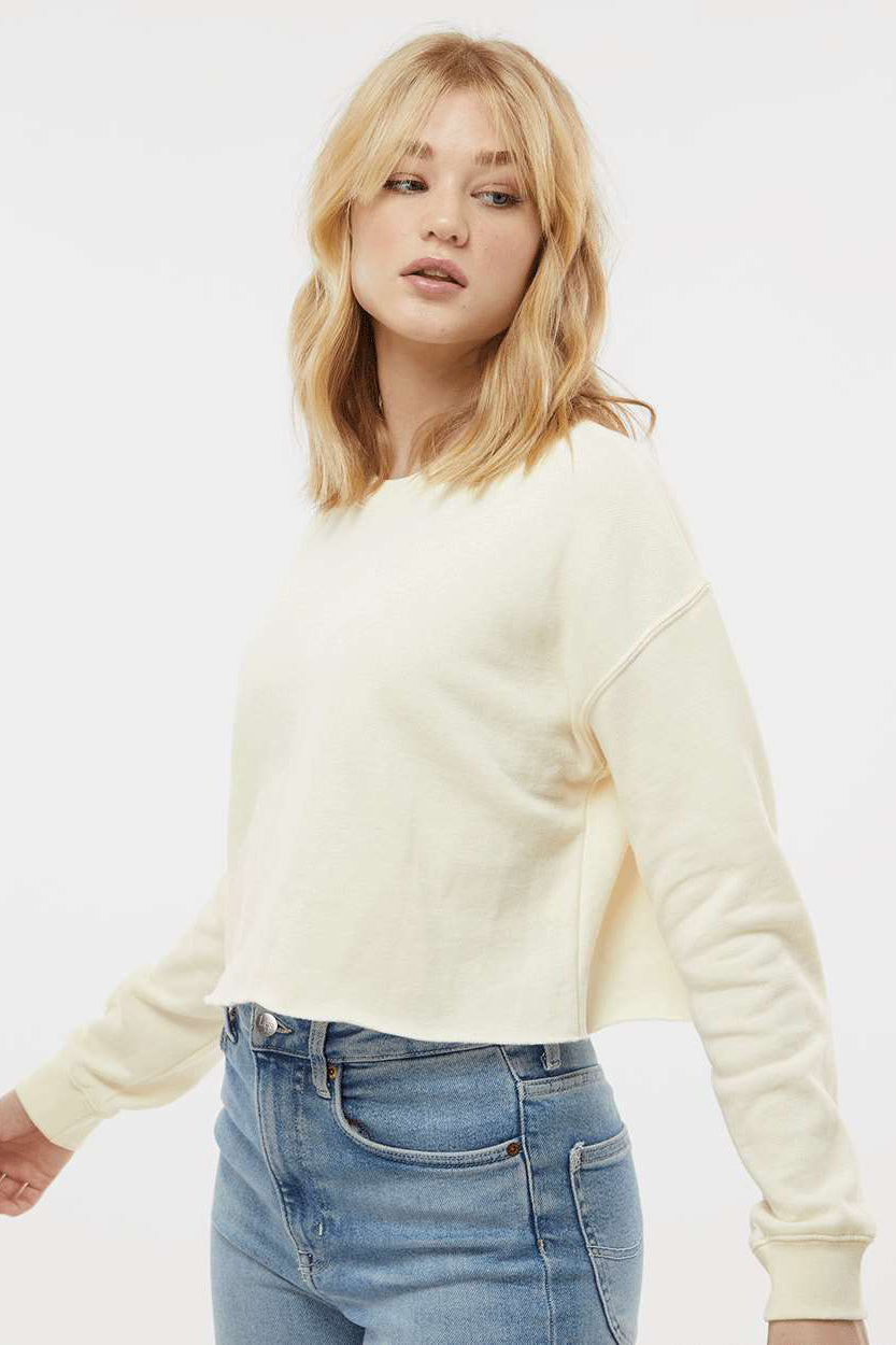 Independent Trading Company AFX24CRP Womens Crop Crewneck Sweatshirt Bone Model Side