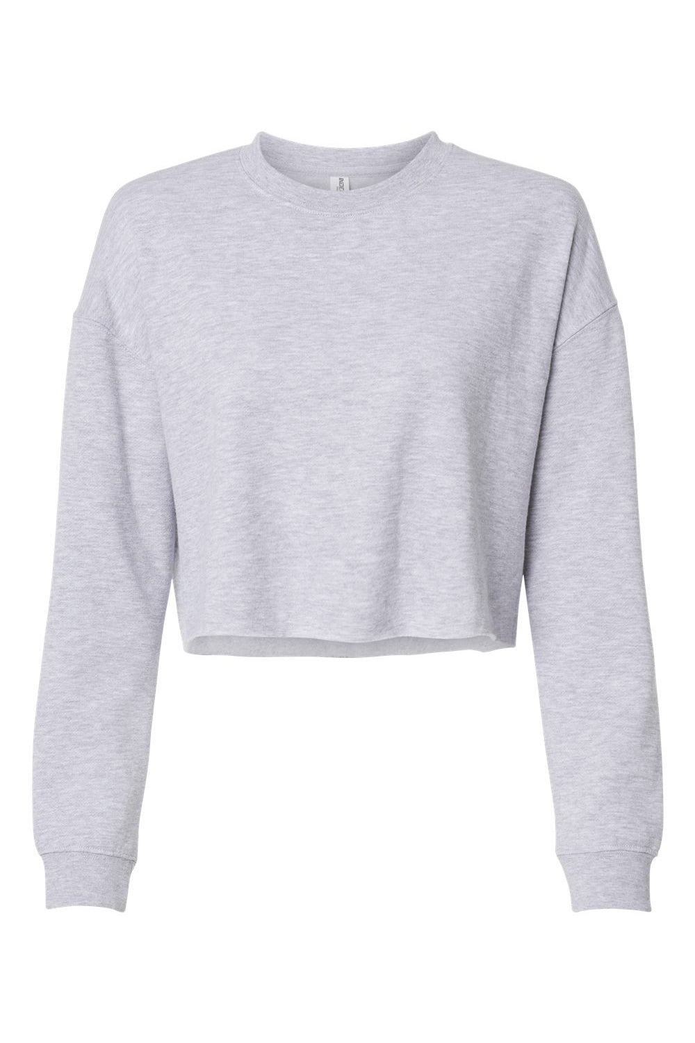 Independent Trading Company AFX24CRP Womens Crop Crewneck Sweatshirt Heather Grey Flat Front