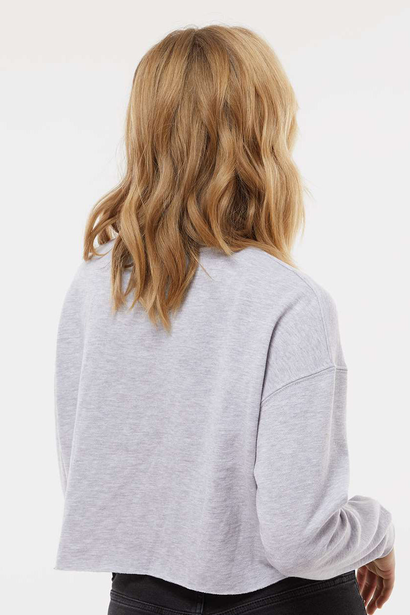Independent Trading Company AFX24CRP Womens Crop Crewneck Sweatshirt Heather Grey Model Back