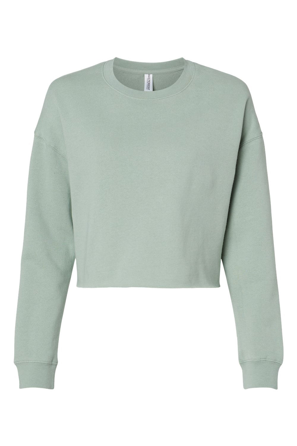 Independent Trading Company AFX24CRP Womens Crop Crewneck Sweatshirt Sage Green Flat Front