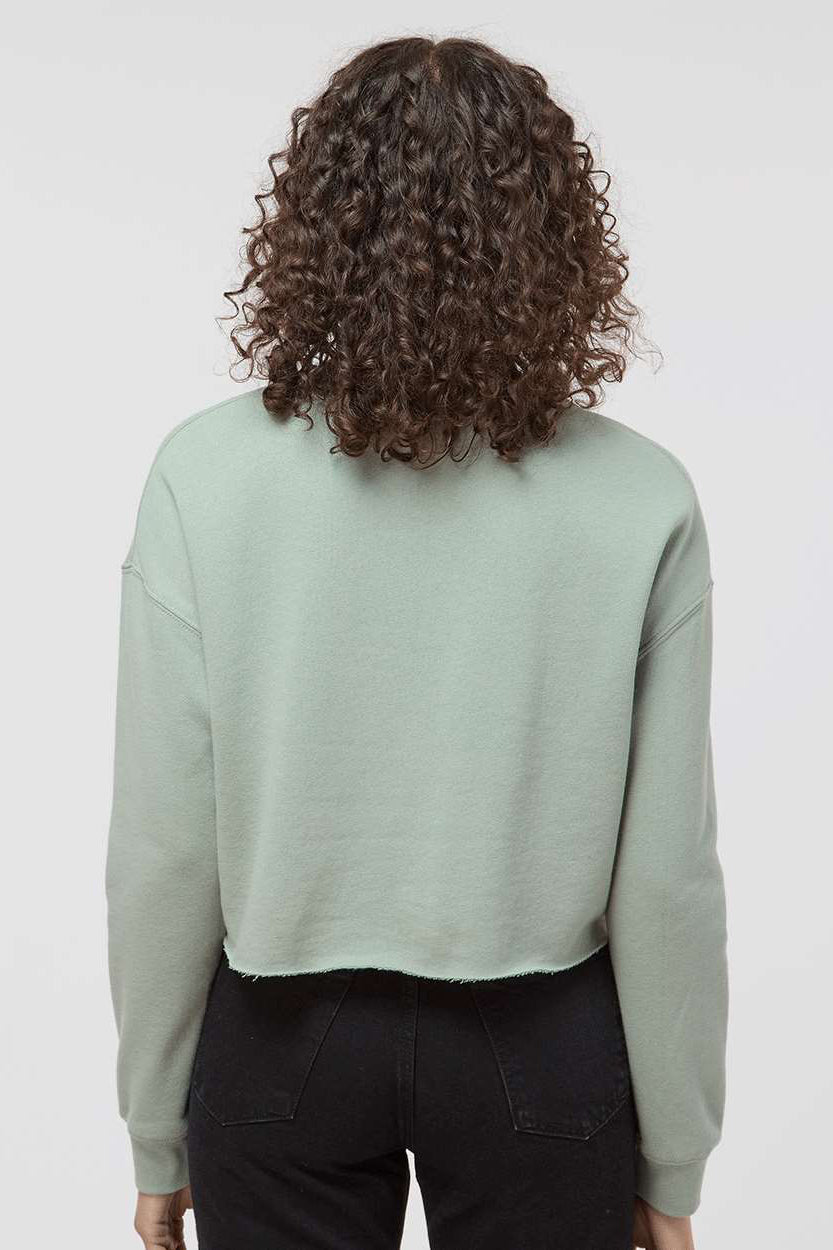 Independent Trading Company AFX24CRP Womens Crop Crewneck Sweatshirt Sage Green Model Back