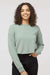 Independent Trading Company AFX24CRP Womens Crop Crewneck Sweatshirt Sage Green Model Front