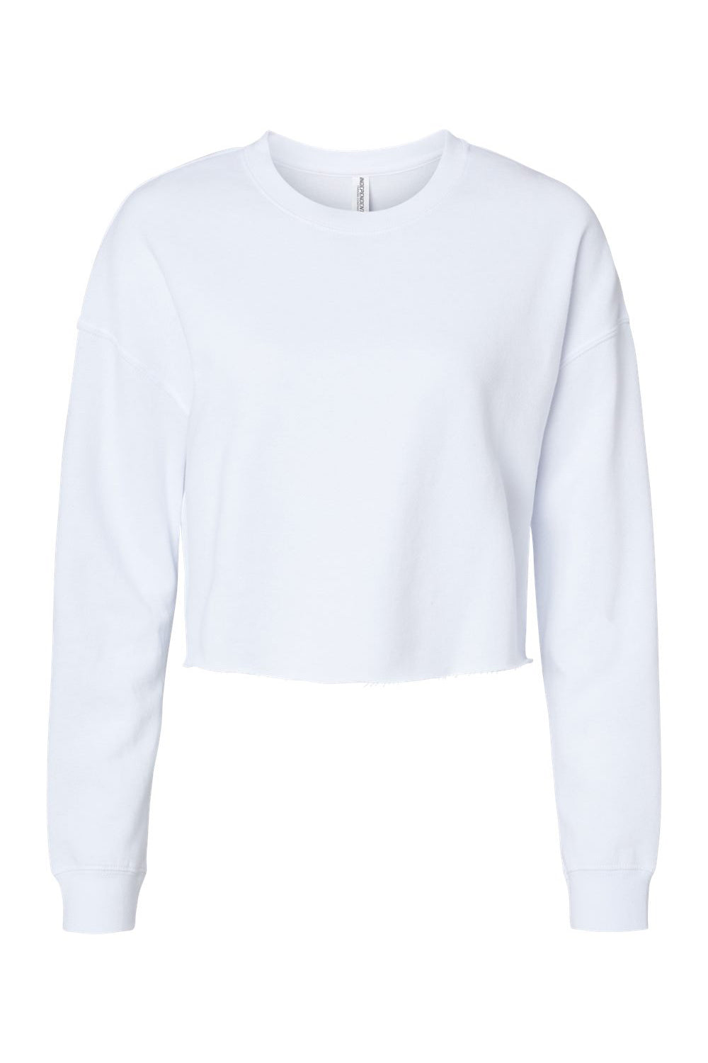 Independent Trading Company AFX24CRP Womens Crop Crewneck Sweatshirt White Flat Front