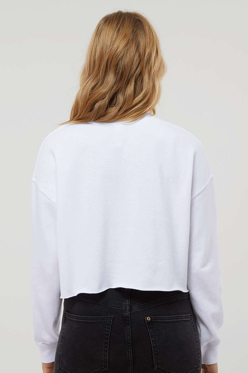 Independent Trading Company AFX24CRP Womens Crop Crewneck Sweatshirt White Model Back