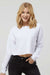 Independent Trading Company AFX24CRP Womens Crop Crewneck Sweatshirt White Model Front