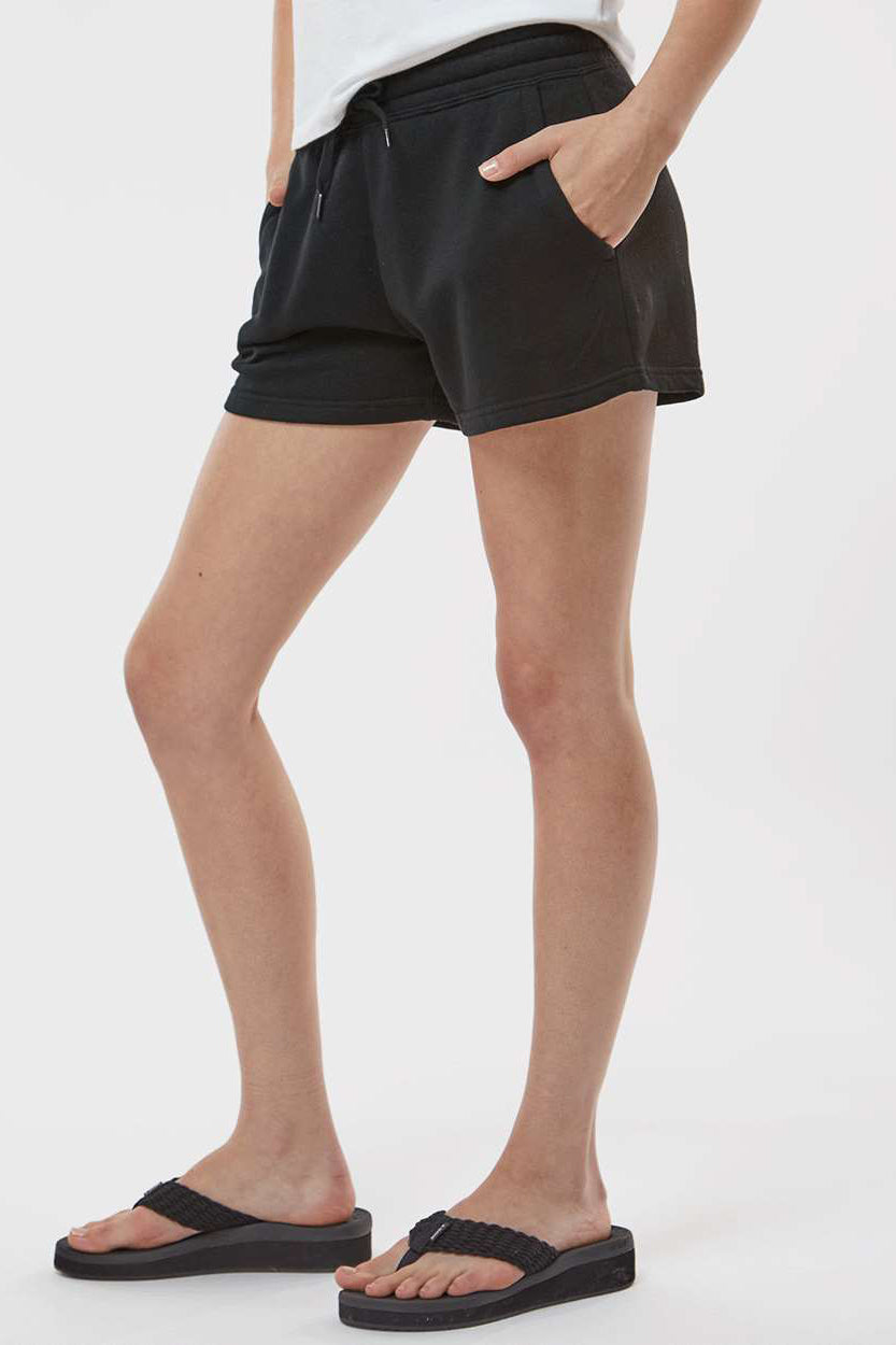 Independent Trading Company PRM20SRT Womens California Wave Wash Fleece Shorts w/ Pockets Black Model Side