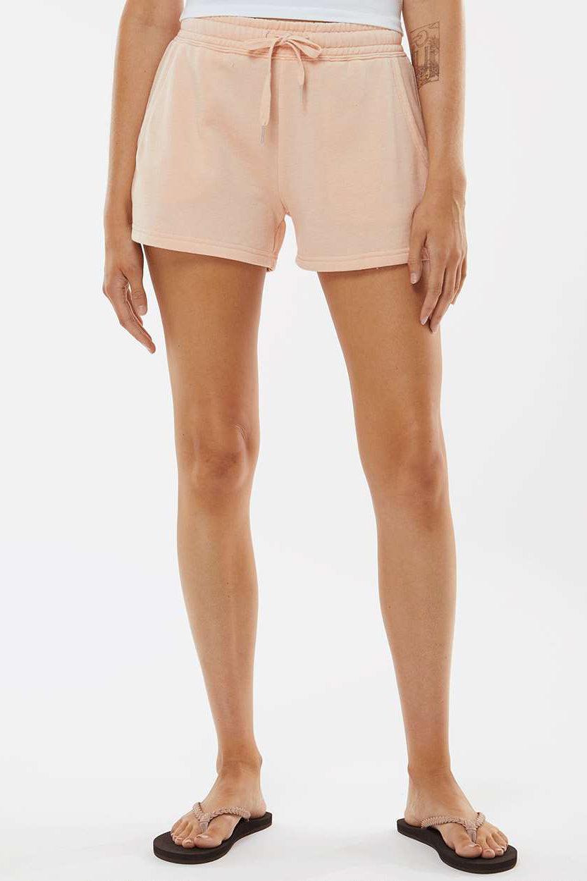 Independent Trading Company PRM20SRT Womens California Wave Wash Fleece Shorts w/ Pockets Blush Pink Model Front