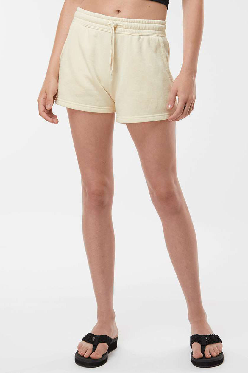Independent Trading Company PRM20SRT Womens California Wave Wash Fleece Shorts w/ Pockets Bone Model Front