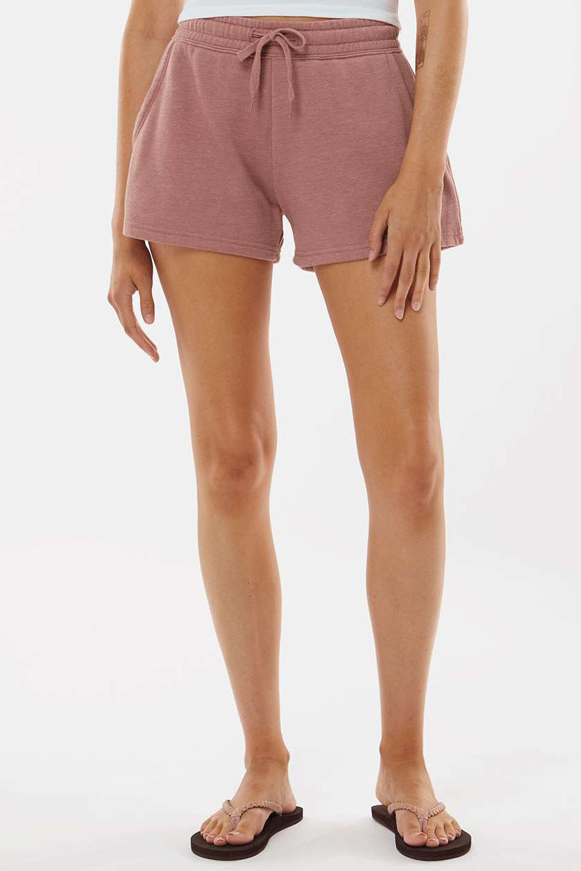 Independent Trading Company PRM20SRT Womens California Wave Wash Fleece Shorts w/ Pockets Dusty Rose Model Front