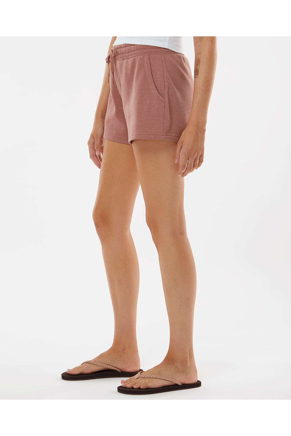 Independent Trading Co. PRM20SRT Womens California Wave Wash Fleece Shorts w/ Pockets Dusty Rose Model Side