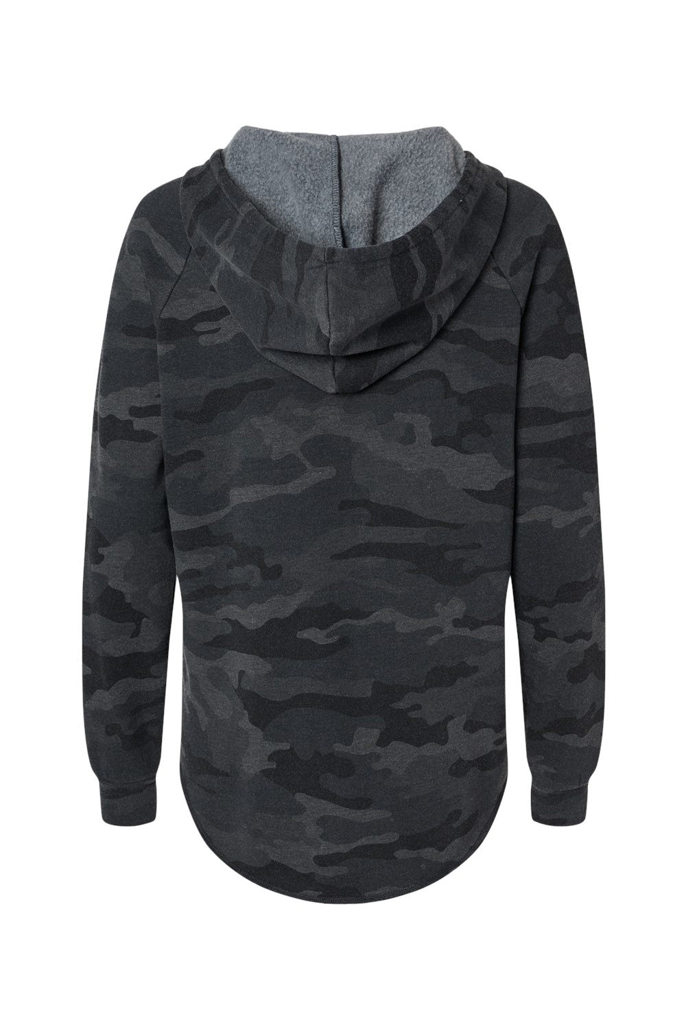 Independent Trading Company PRM2500 Womens California Wave Wash Hooded Sweatshirt Hoodie Heather Black Camo Flat Back