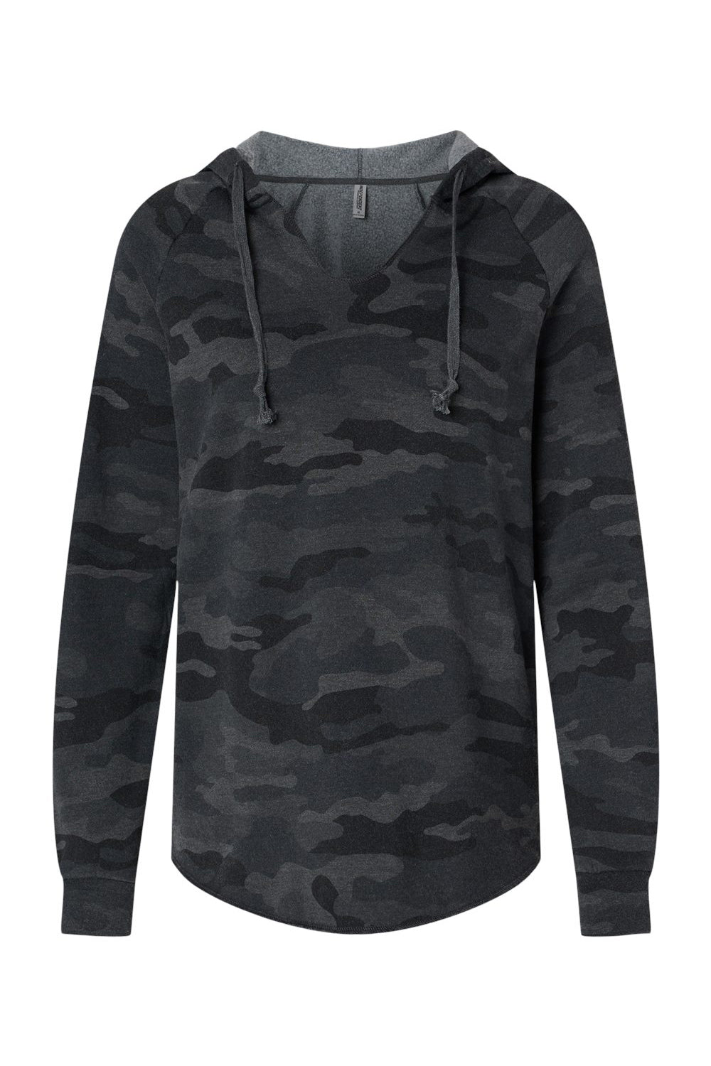 Independent Trading Company PRM2500 Womens California Wave Wash Hooded Sweatshirt Hoodie Heather Black Camo Flat Front