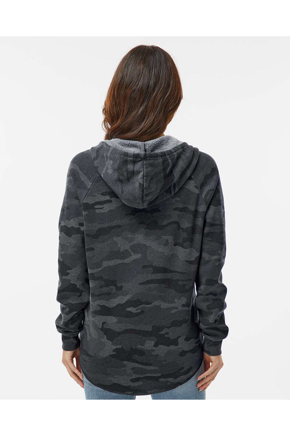 Independent Trading Co. PRM2500 Womens California Wave Wash Hooded Sweatshirt Hoodie Heather Black Camo Model Back