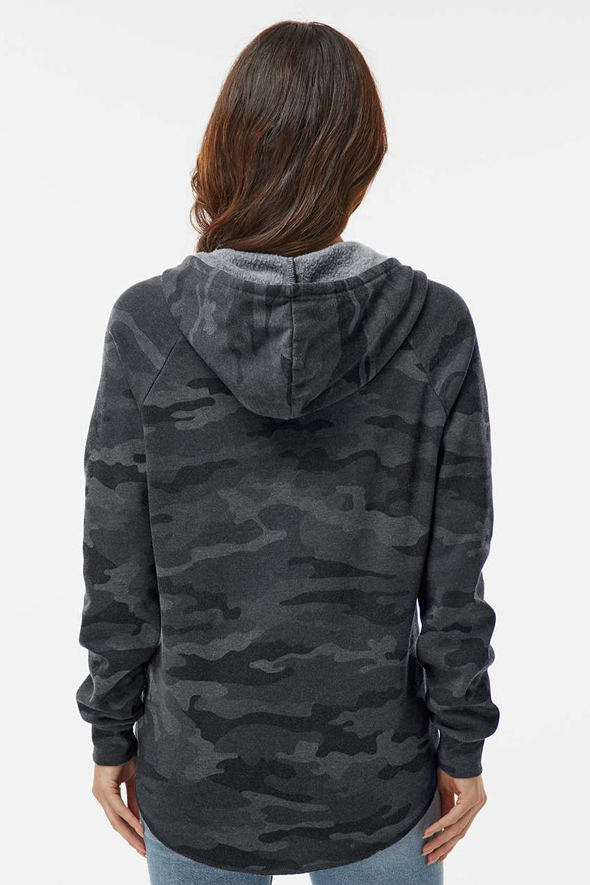 Independent Trading Company PRM2500 Womens California Wave Wash Hooded Sweatshirt Hoodie Heather Black Camo Model Back