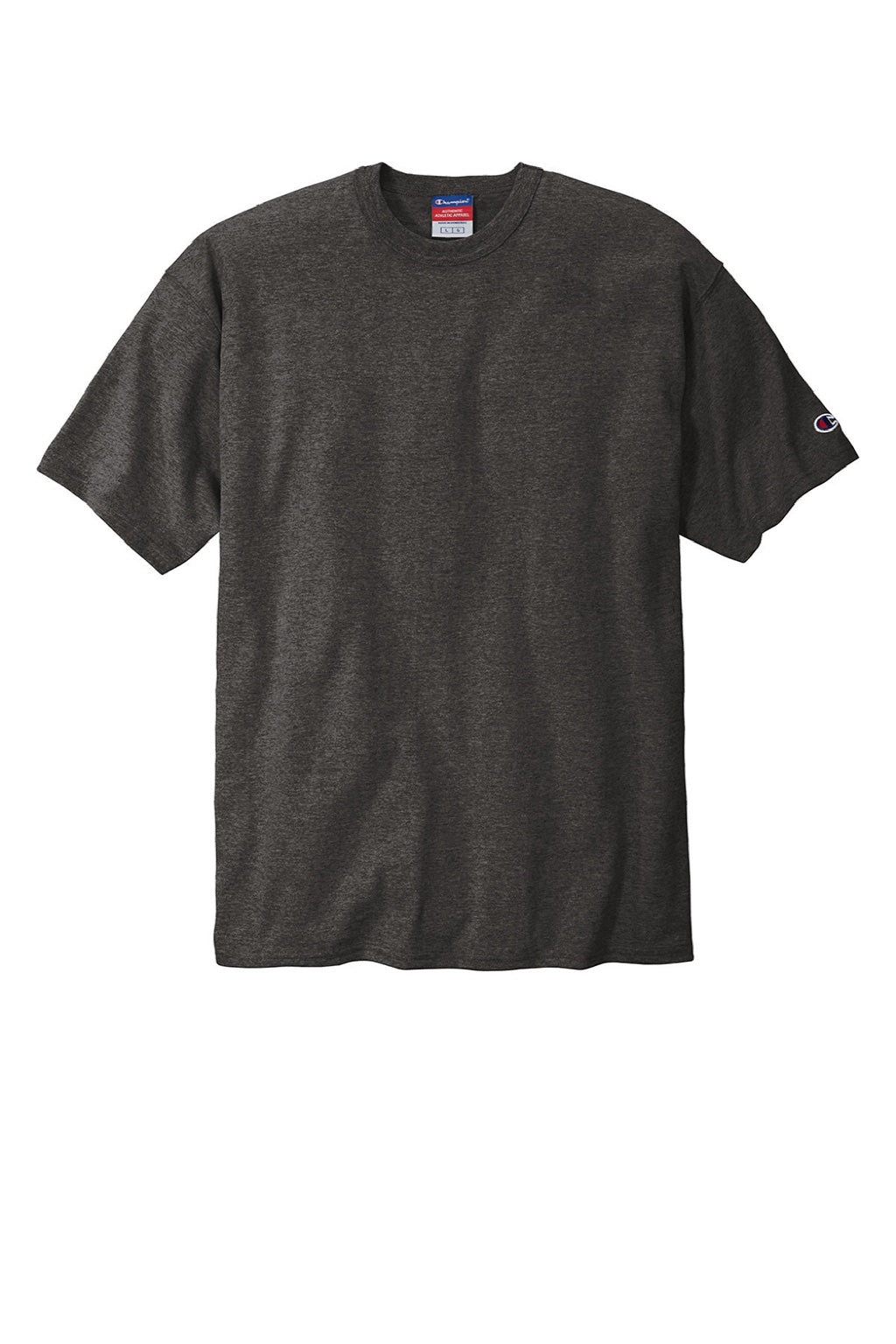 Champion T105 Mens Heritage Short Sleeve Crewneck T-Shirt Heather Charcoal Grey Flat Front