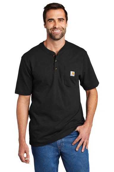 Carhartt CTK84 Mens Short Sleeve Henley T-Shirt w/ Pocket Black Model Front