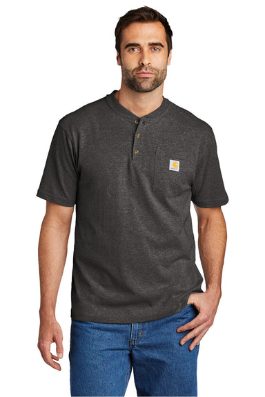 Carhartt CTK84 Mens Short Sleeve Henley T-Shirt w/ Pocket Heather Carbon Grey Model Front