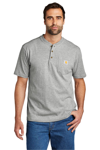 Carhartt CTK84 Mens Short Sleeve Henley T-Shirt w/ Pocket Heather Grey Model Front