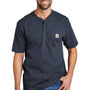 Carhartt Mens Short Sleeve Henley T-Shirt w/ Pocket - Navy Blue