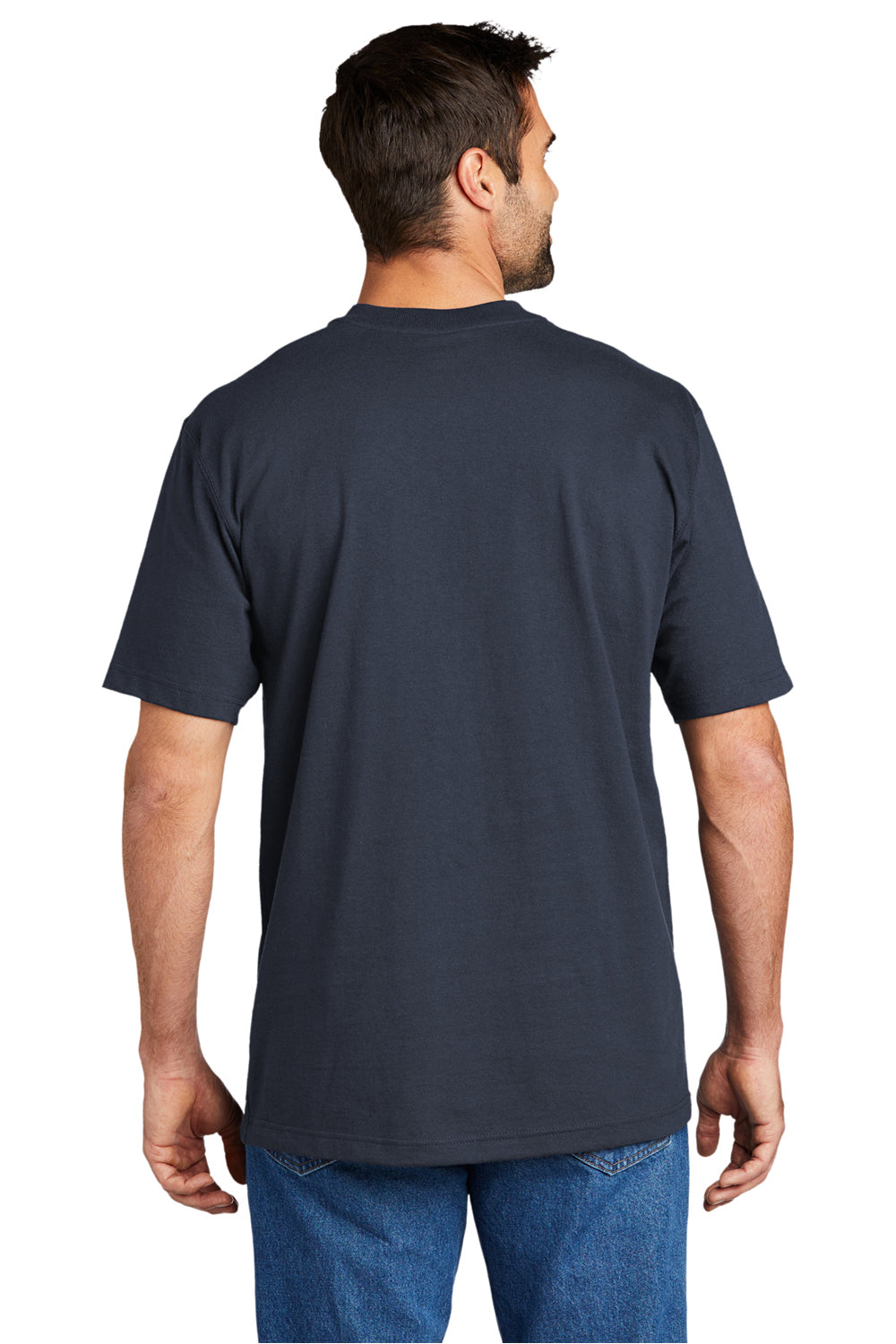 Carhartt CTK84 Mens Short Sleeve Henley T-Shirt w/ Pocket Navy Blue Model Back