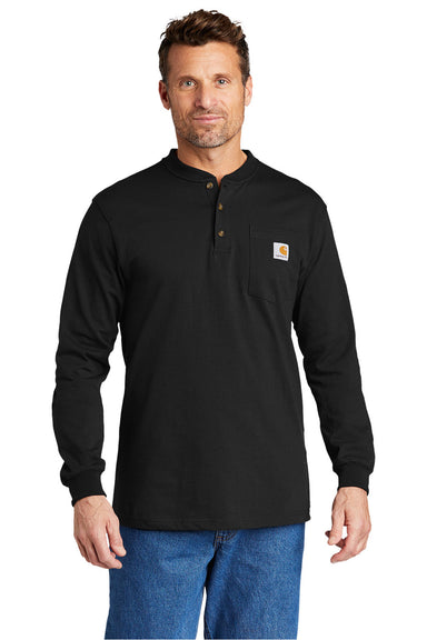 Carhartt CTK128 Mens Long Sleeve Henley T-Shirt w/ Pocket Black Model Front