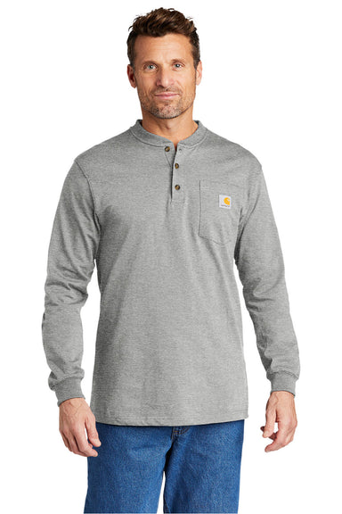 Carhartt CTK128 Mens Long Sleeve Henley T-Shirt w/ Pocket Heather Grey Model Front