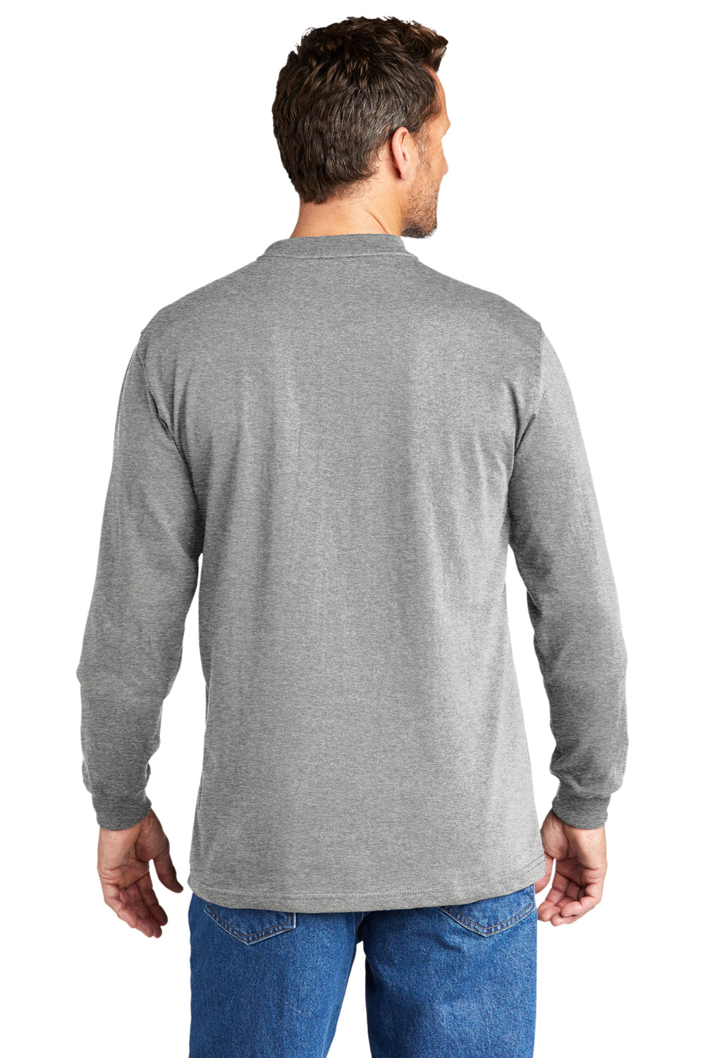 Carhartt CTK128 Mens Long Sleeve Henley T-Shirt w/ Pocket Heather Grey Model Back