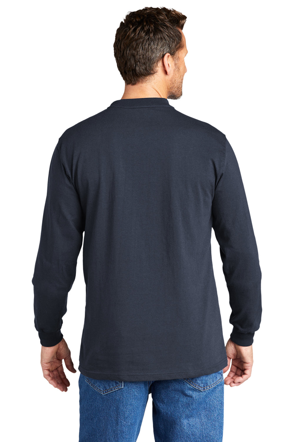 Carhartt CTK128 Mens Long Sleeve Henley T-Shirt w/ Pocket Navy Blue Model Back