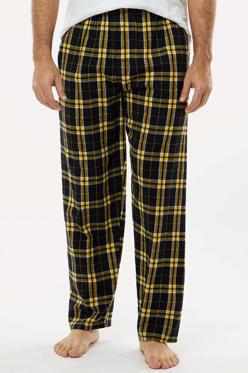 Boxercraft BM6624 Mens Harley Flannel Pants w/ Pockets Black/Gold Model Front