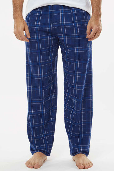 Boxercraft BM6624 Mens Harley Flannel Pants w/ Pockets Navy Blue Field Day Plaid Model Front