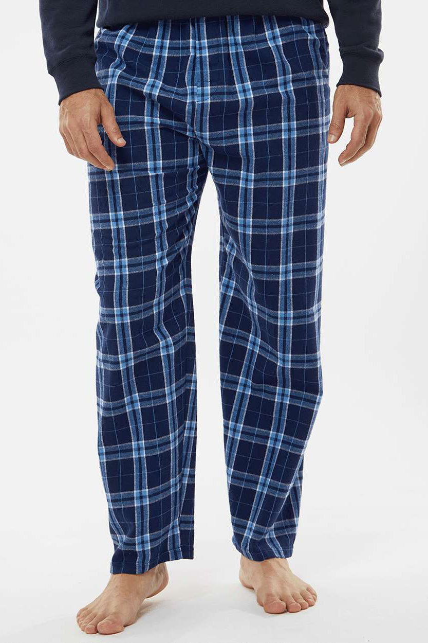 Boxercraft BM6624 Mens Harley Flannel Pants w/ Pockets Navy Blue/Columbia Blue Model Front