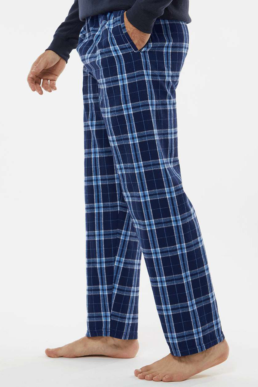 Boxercraft BM6624 Mens Harley Flannel Pants w/ Pockets Navy Blue/Columbia Blue Model Side