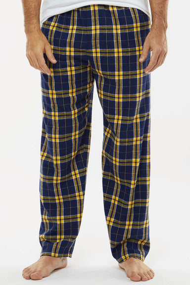 Boxercraft BM6624 Mens Harley Flannel Pants w/ Pockets Navy Blue/Gold Model Front