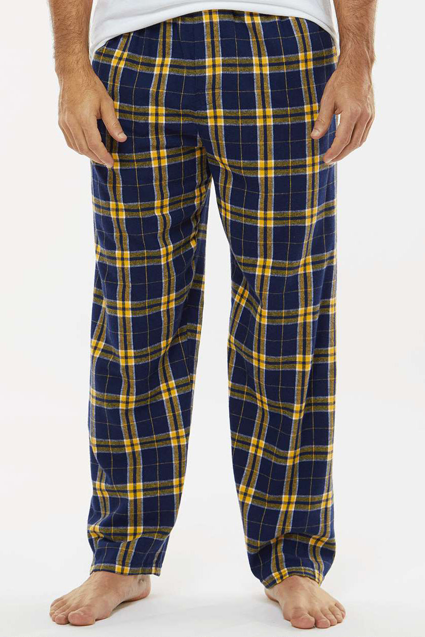 Boxercraft BM6624 Mens Harley Flannel Pants w/ Pockets Navy Blue/Gold Model Front