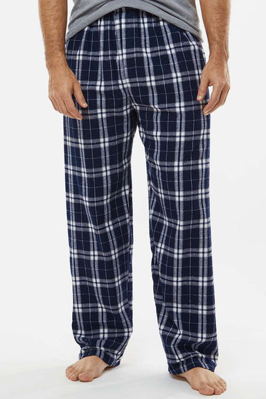 Boxercraft BM6624 Mens Harley Flannel Pants w/ Pockets Navy Blue/Silver Grey Model Front