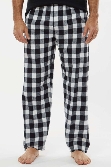 Boxercraft BM6624 Mens Harley Flannel Pants w/ Pockets Black/White Buffalo Plaid Model Front