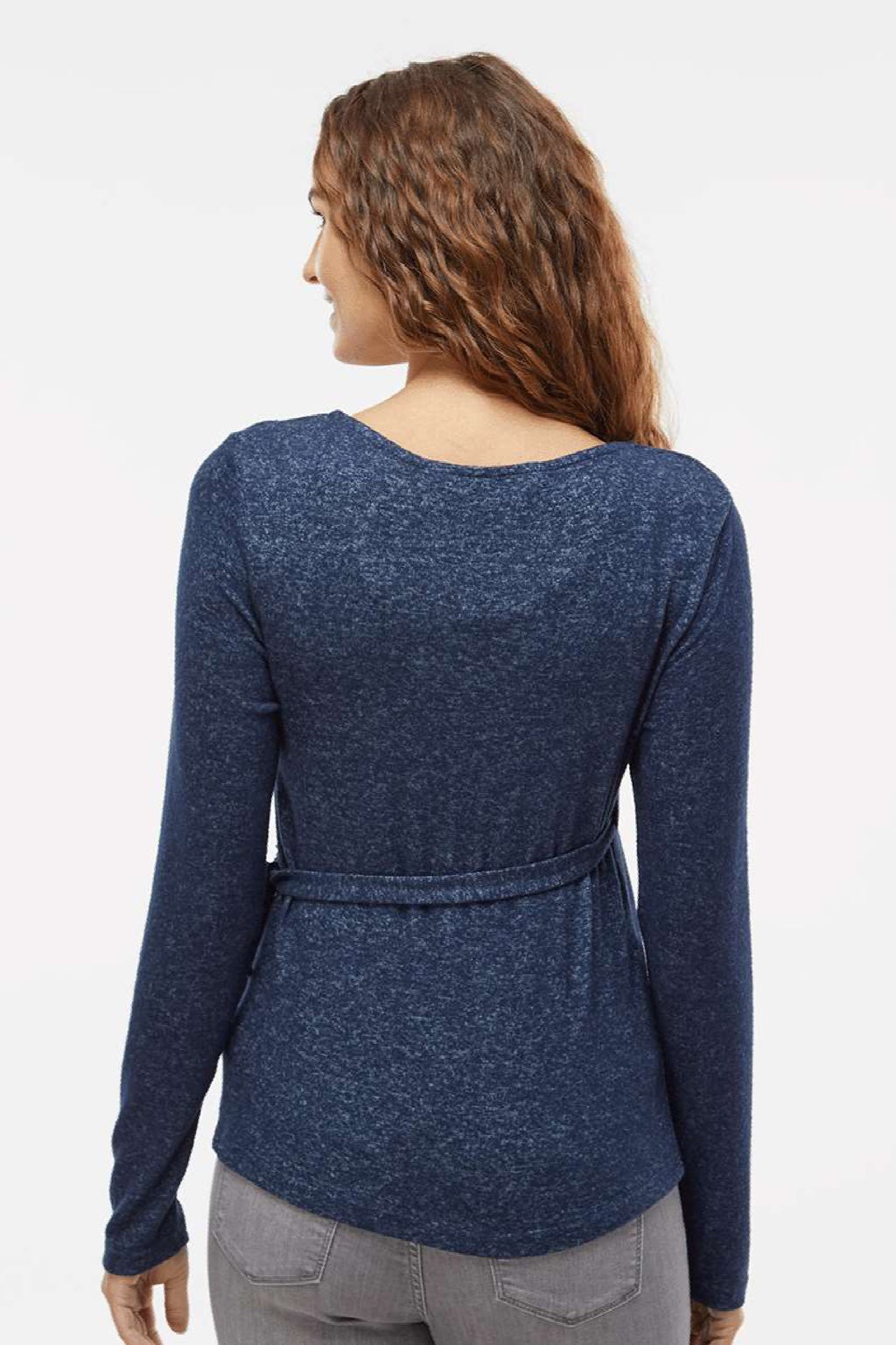 Boxercraft BW1301 Womens Cuddle Wrap Sweatshirt Heather Navy Blue Model Back