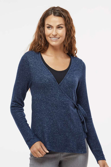 Boxercraft BW1301 Womens Cuddle Wrap Sweatshirt Heather Navy Blue Model Front