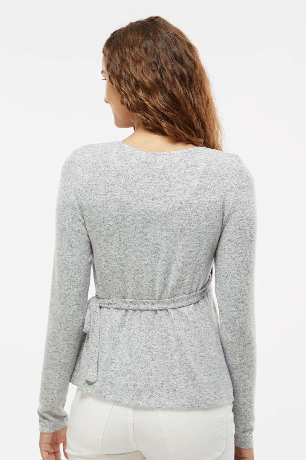 Boxercraft BW1301 Womens Cuddle Wrap Sweatshirt Heather Oxford Grey Model Back