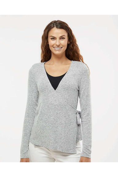 Boxercraft BW1301 Womens Cuddle Wrap Sweatshirt Heather Oxford Grey Model Front