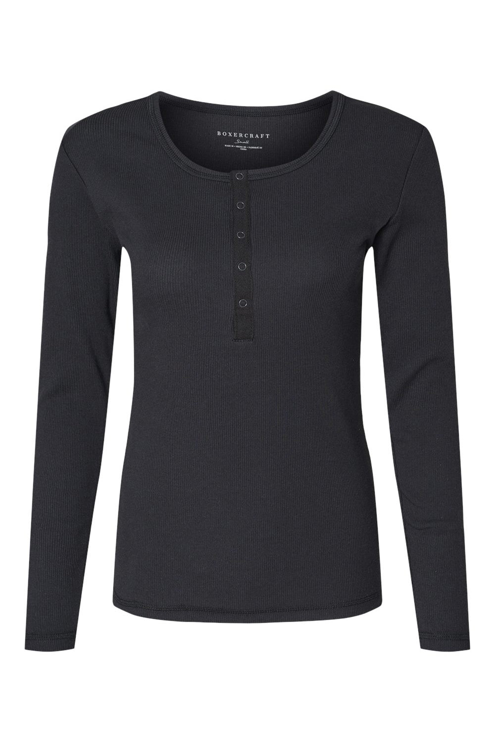 Boxercraft BW2402 Womens Harper Long Sleeve Henley T-Shirt Black Flat Front