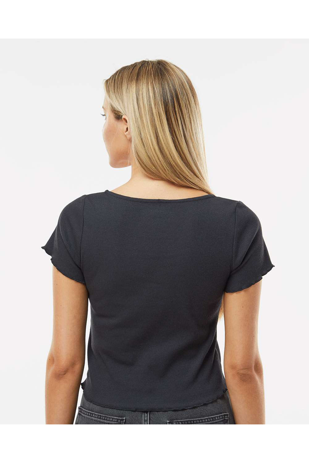 Boxercraft BW2403 Womens Baby Rib Short Sleeve Scoop Neck T-Shirt Black Model Back